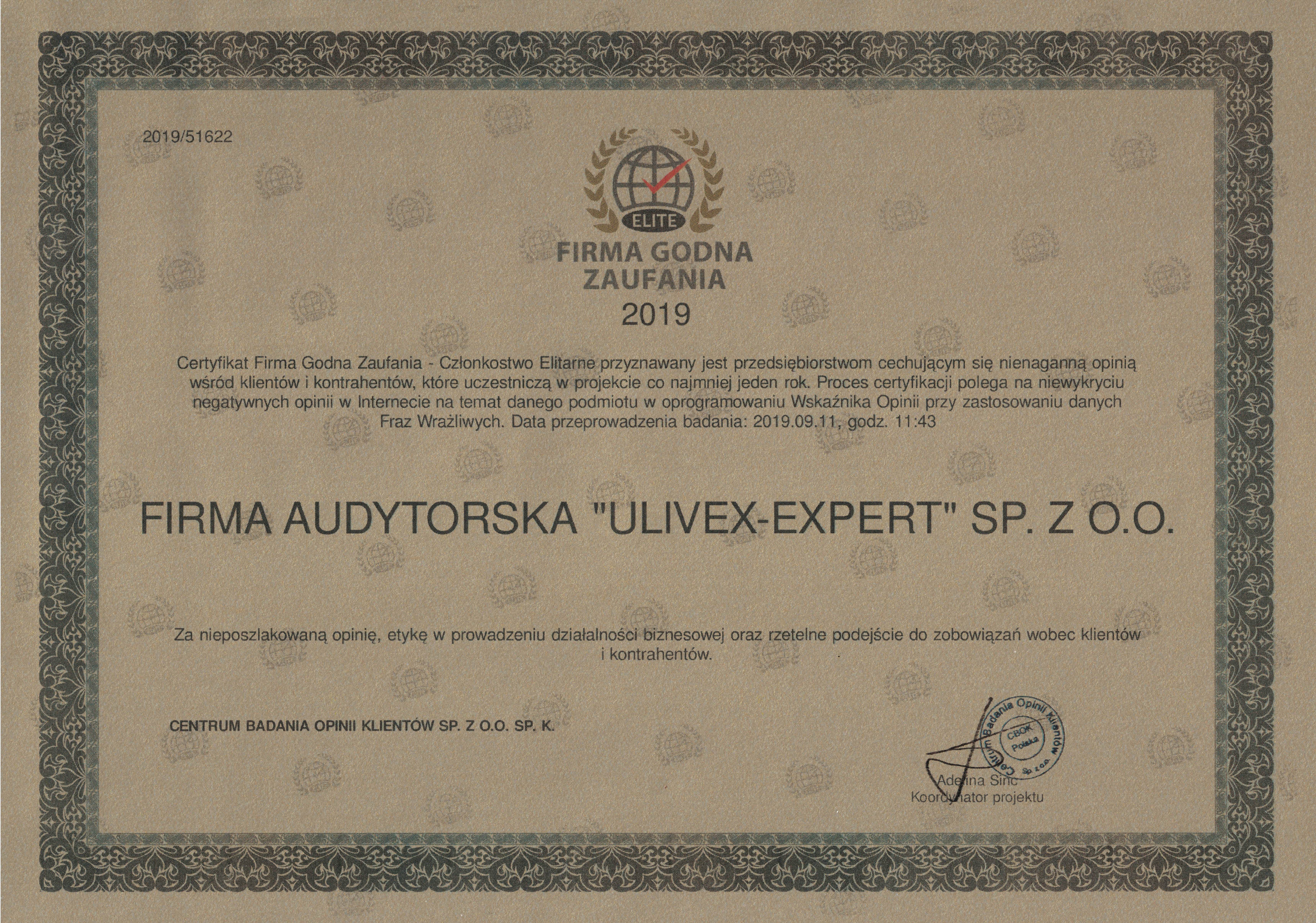 Ulivex dyplom FGZ 2019